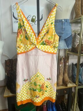 ANTONIO MELANI Yellow Orange Fruit-Print Mini Dress